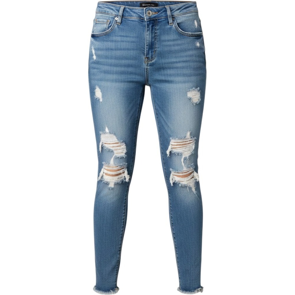 Between Us Womens Light Wash Distressed Skinny Jeans Frayed Hem Size 14
